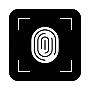 A black and white icon of a fingerprint.